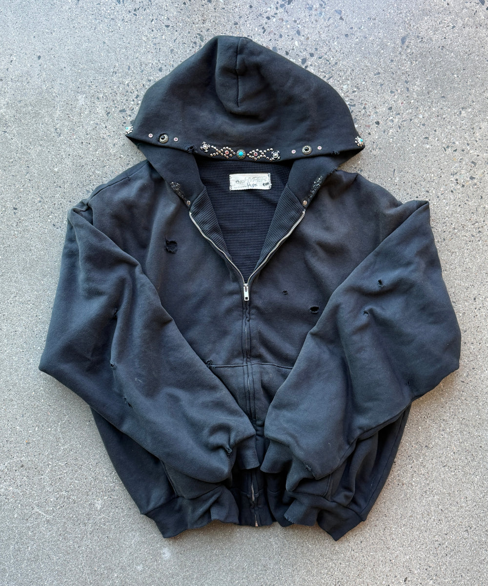 Studded Destroyed Thermal Lined Hoodie