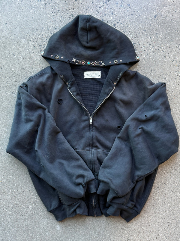 Studded Destroyed Thermal Lined Hoodie